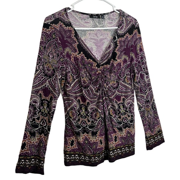 Apt. 9 Tops - y2k Paisley Print Top Womens Petite Large Purple Boho Indie Hippie Earthy Rayon